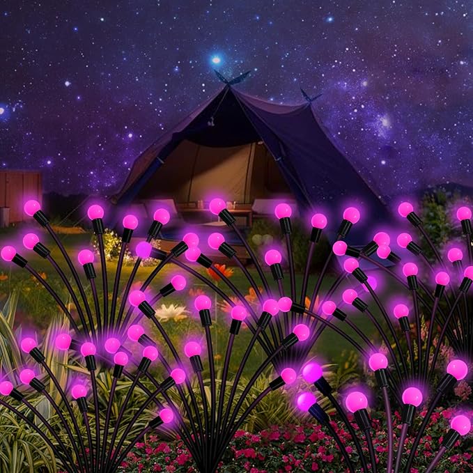 Kohlrabi Solar Garden Lights Outdoor, 4 Pack 40 LED Solar Pink Firefly Lights - Image 7