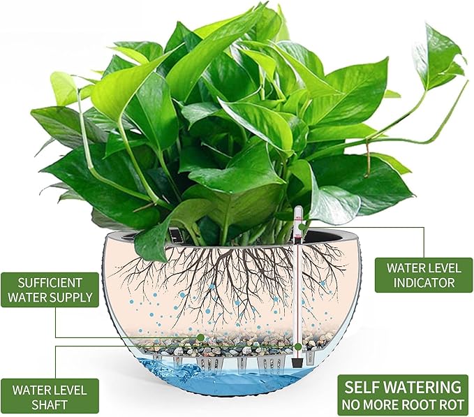 Dexceder 10.5 Inch Large Self Watering Hanging Planters Indoor Outdoor - Image 2