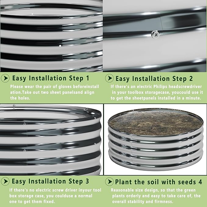 3PCS 3x3x1FT Galvanized Raised Garden Bed Kit, Vegetable Boxes-Round Metal - Image 5