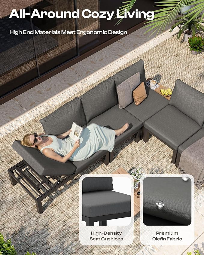 Aluminum Modular Outdoor Patio Furniture Set, 6 Seats Patio Sectional Sofa Set - Image 4