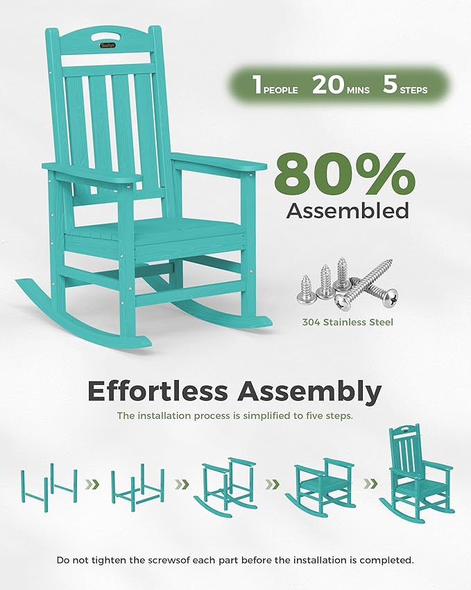 Oversized Outdoor Rocking Chair Set of 2, HDPE All-Weather Patio Rocking Chairs - Image 9
