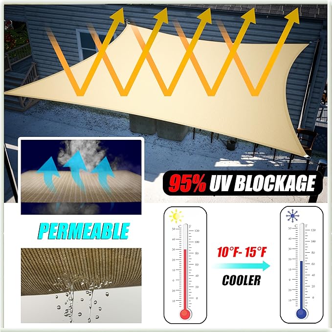 Amgo 24' x 24' x 33.9' Beige Right Triangle Sun Shade Sail UPF50+ Canopy Awning - Image 4