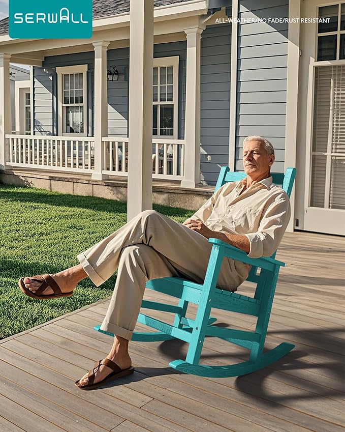 SERWALL HDPE Outdoor Rocking Chair Set of 6, Patio Rocking Chairs - Image 2