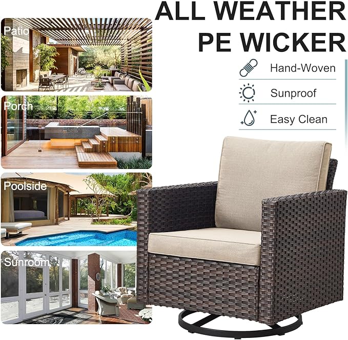 Belord 5 Pieces Wicker Patio Furniture Set: 4 Outdoor Swivel Glider Rocker - Image 7