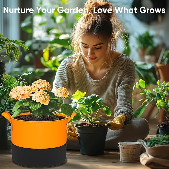 5-Gallon Grow Bags: 6 Pack Heavy Duty 350G Thickened Fabric Pots Nonwoven Felt - Image 7