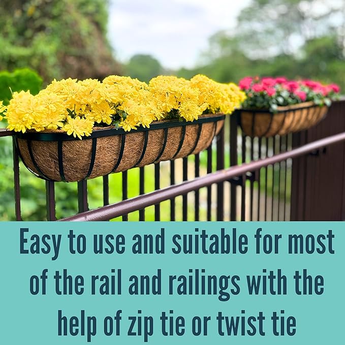 LaLaGreen Railing Planter Box Black Metal Rectangular Hanging Planters - Image 4