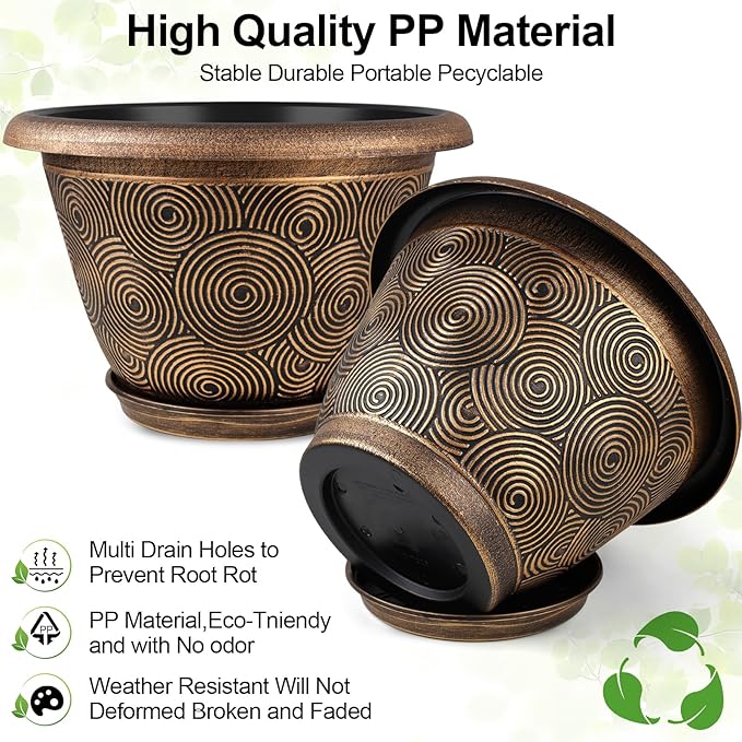 10 Inch Flower Pots Planters for Indoor Outdoor Plants, 3 Pack Plastic Large - Image 4