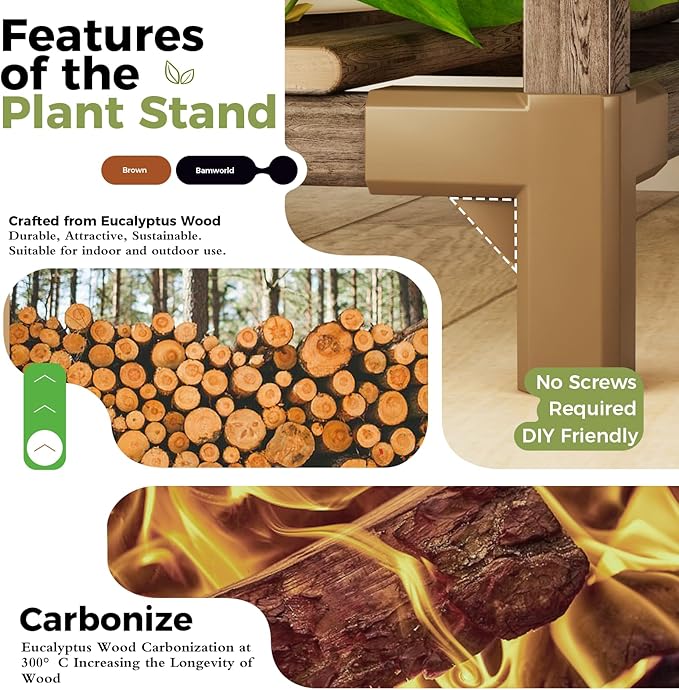 Bamworld Plant Stand Indoor Outdoor Corner Plant Shelf 54.7" Tall Plant Table - Image 4