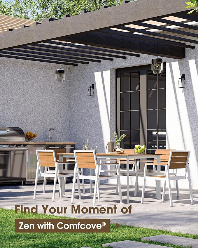 Outdoor Patio Dining Set for 6, Aluminum 7 Piece HDPS Patio Table and Chairs Set - Image 7