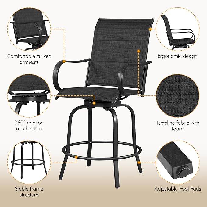 Yaheetech 4 Piece Patio Swivel Bar Stools, Texteline Outdoor Chairs - Image 6