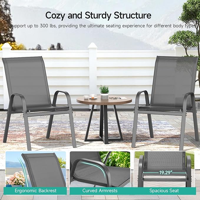 Patio Chairs Set of 4, All Weather Breathable Stackable Outdoor Dining Chairs - Image 7