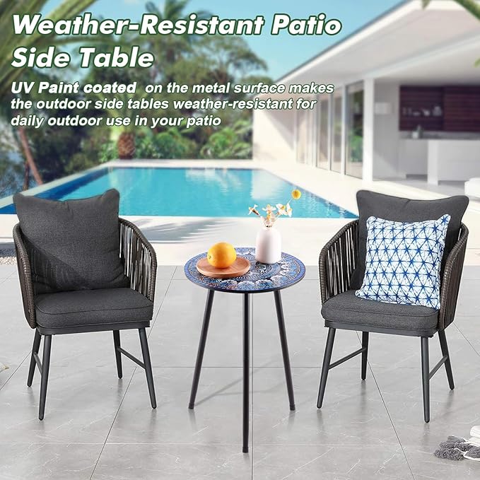 Party Zealot 1 Pack Metal Mosaic Round Side Table 13.4" Small End Table - Image 5