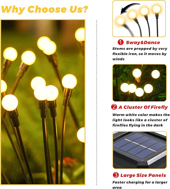 Solar Lights Outdoor-2Pack 16LEDs Solar Garden Firefly Lights Outside, Solar - Image 7
