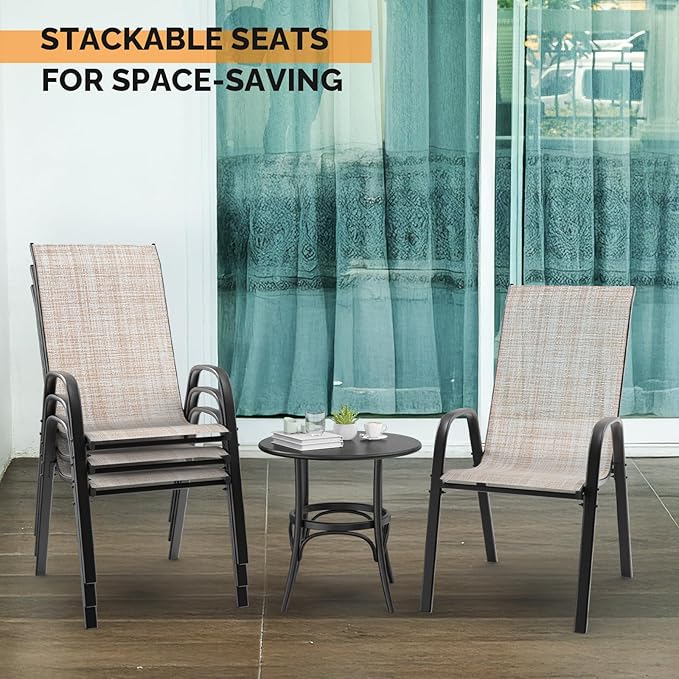 VINGLI Patio Chairs Set of 4 – Stackable Outdoor Dining Chairs - Image 7