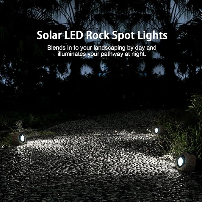 Solar Rock Lights, 4 Pack Solar Powered Waterproof LED Spotlights Decorative - Image 7