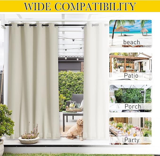 NICETOWN 2 Panels Weighted Blackout Curtains Patio Waterproof Outdoor Curtains - Image 6