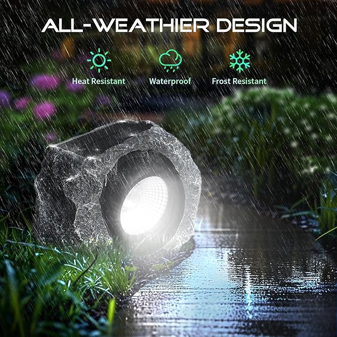 2 Pack Solar Rock Lights Outdoor, Angle Adjustable Solar Lights Outdoor - Image 3