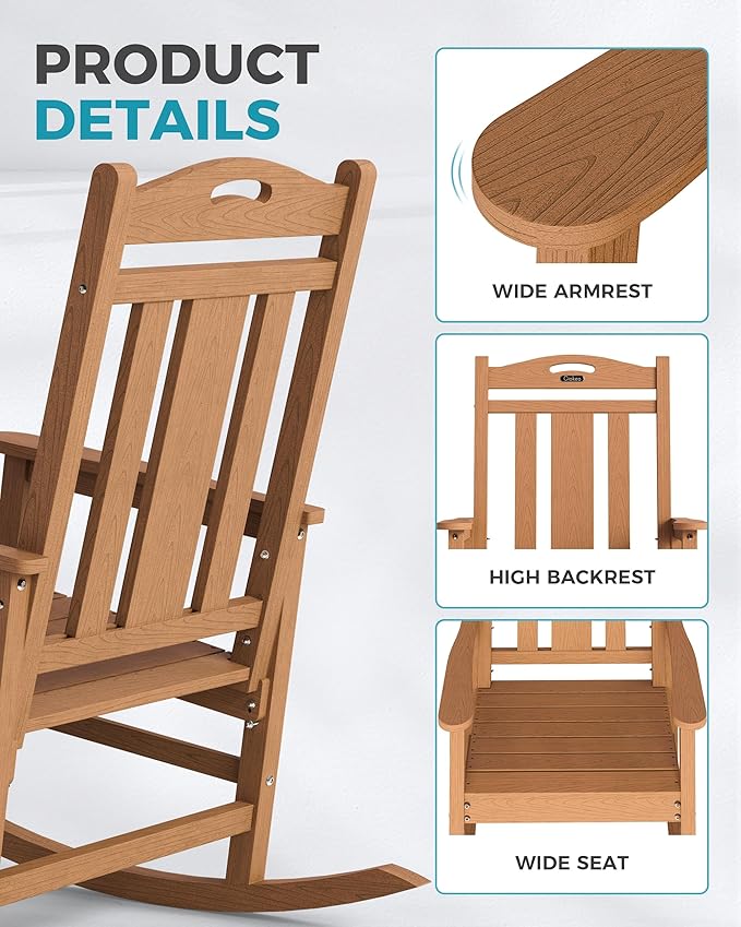 Ciokea Oversized Outdoor Rocking Chairs Set of 2, 380lbs Heavy-Duty Large Patio - Image 4