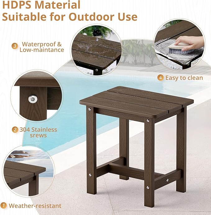 LUE BONA Outdoor Side Table Set of 2, HDPS Small Outdoor Table, Adirondack Side - Image 6