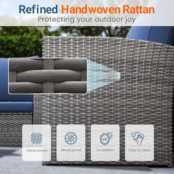 Wisteria Lane 4 Piece Patio Furniture Set, Wicker Outdoor Patio Conversation - Image 5