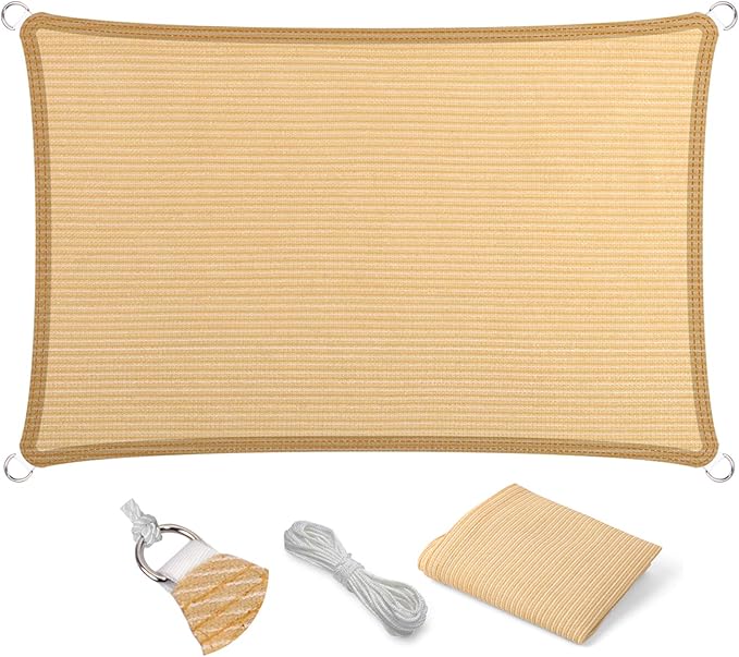 Eden's Decor Straight Flat-Edged Sun Shade Sail Rectangular 11' x 14' Beige by EdensDecorInc