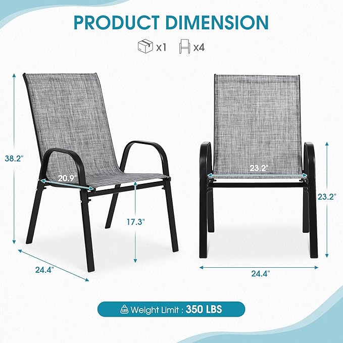 Outdoor Stackable Chairs Set of 8, Stacking Patio Chairs - Image 2