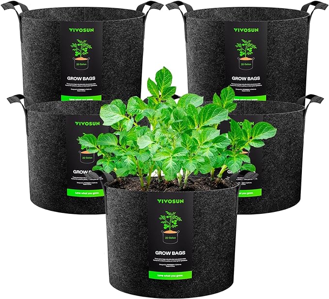 VIVOSUN 5-Pack 20 Gallon Plant Grow Bags, Heavy Duty Thickened Nonwoven Fabric by VIVOSUN
