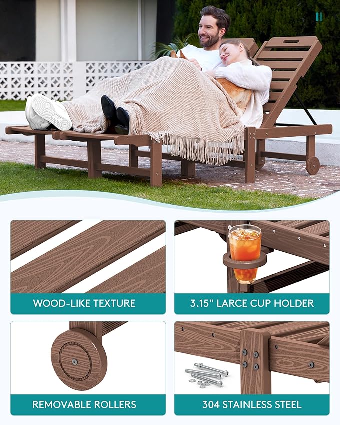 SERWALL Patio Chaise Lounge Set of 4, HDPE Outdoor Lounge Chair - Image 5