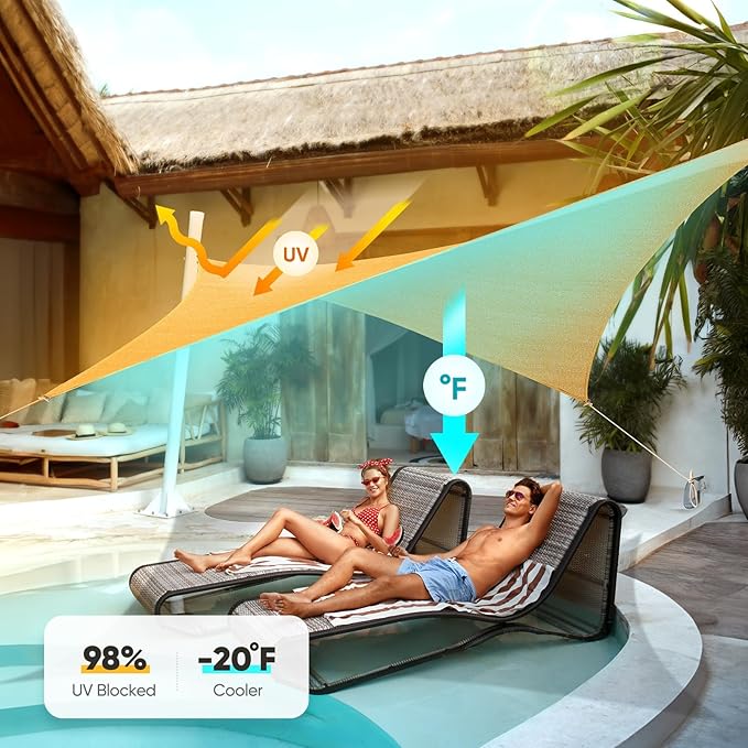Quictent 12x16ft Rectangular Sun Shade Sail 185G HDPE Canopy 98% UV Block - Image 3