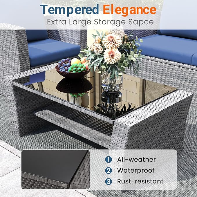 Wisteria Lane 5 Piece Patio Furniture Set, Wicker Outdoor Patio Conversation - Image 6