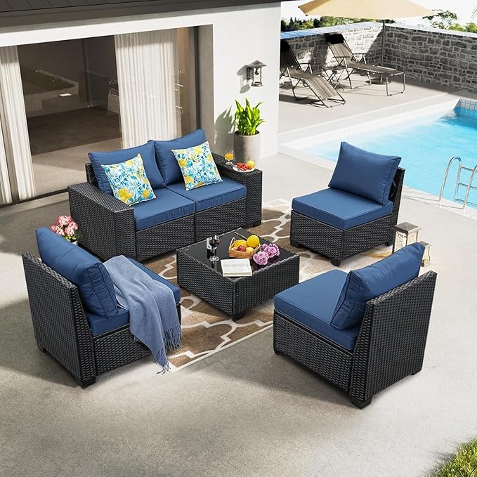 Jing's Villa 6-Piece Patio Furniture Set, All-Weather Outdoor Wicker Sectional - Image 9