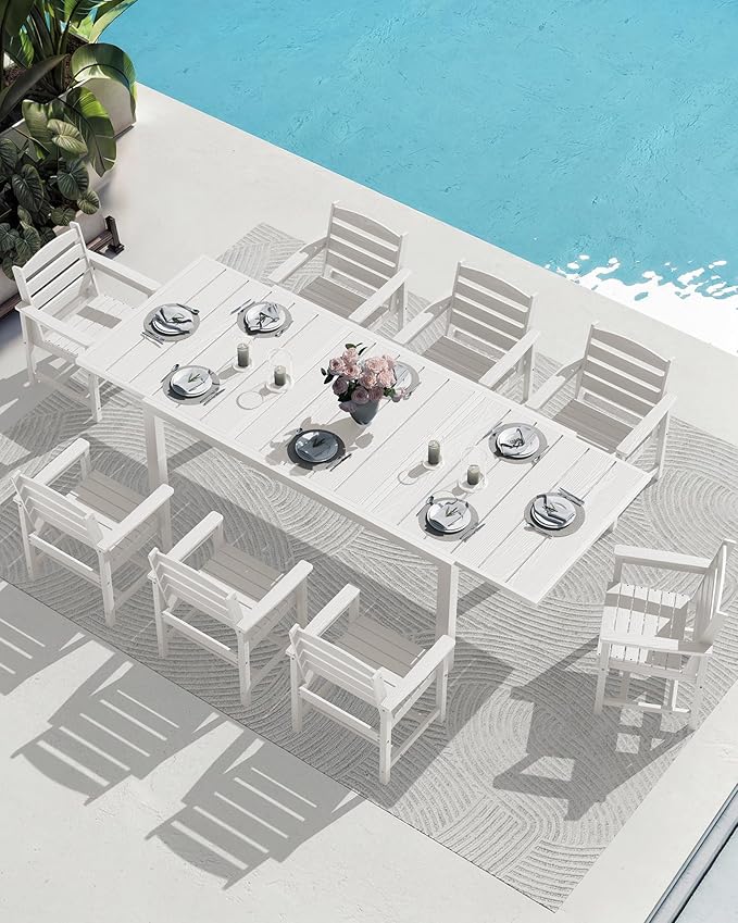 SERWALL 9-Piece Outdoor Dining Set, All Weather HDPE Outdoor Furniture Set - Image 9