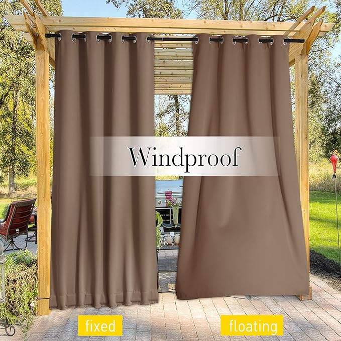 NICETOWN 2 Panels Blackout Patio Waterproof Outdoor Curtains, Insulated Top & - Image 6