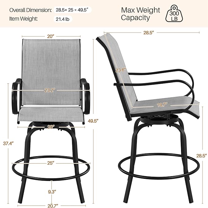 Yaheetech Patio Swivel Barstools Outdoor Chairs Set of 2, High Bistro Stools - Image 3