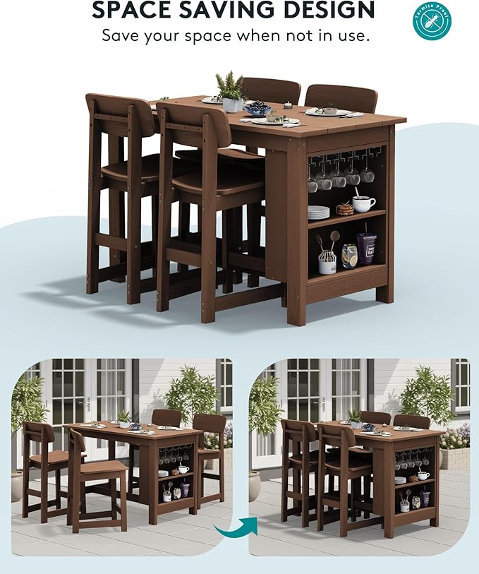 SERWALL 8-Piece HDPE Counter Height Dining Table Sets - Image 5