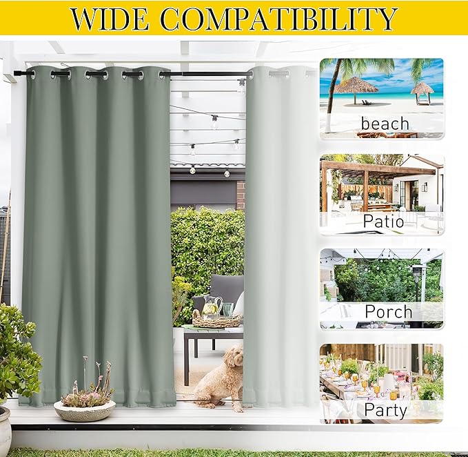 NICETOWN 2 Panels Weighted Blackout Outdoor Curtains Patio Waterproof, Thermal - Image 6