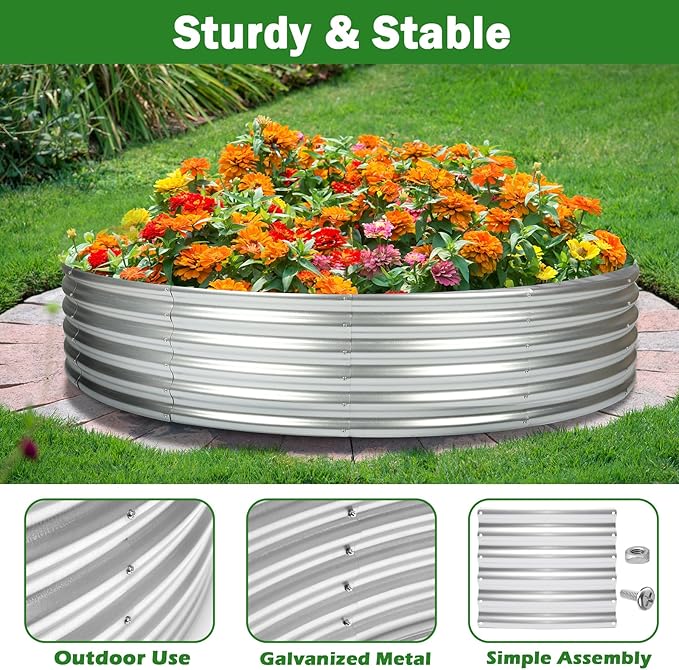 OUSHENG 5x5x1ft Round Galvanized Raised Garden Beds Outdoor, Steel Fire Pit - Image 4