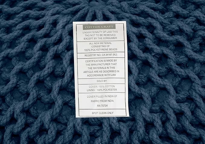 COTTON CRAFT - Hand Knitted Cable Style Dori Pouf - Blue - Floor Ottoman - - Image 9