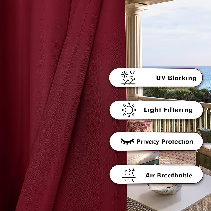 BONZER Outdoor Curtains for Patio Waterproof Thick Privacy Extra Wide Grommet - Image 4