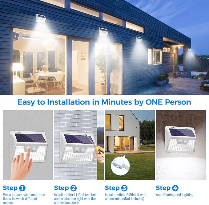 Peasur 16Pack Solar Motion Sensor Lights Outdoor Waterproof, 140LED 3 Modes - Image 8