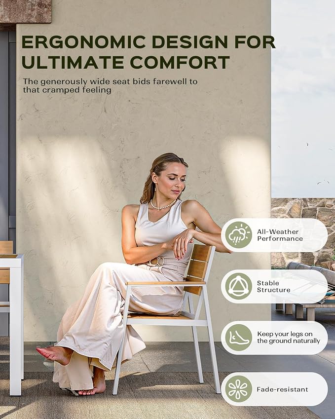 Outdoor Dining Chairs Set of 2, HDPS + Aluminum Patio Dining Chairs - Image 3