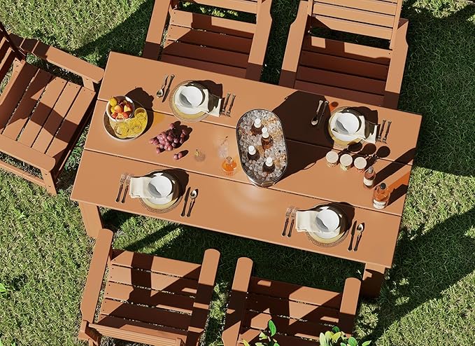GREENVINES Outdoor Dining Chair | HDPE | Patio Chairs | All-Weather | Teak - Image 4