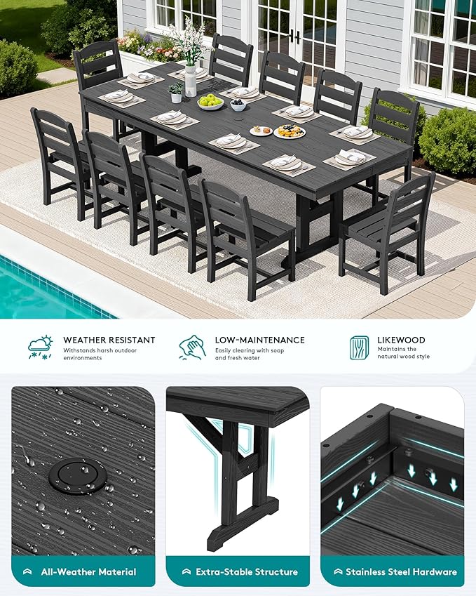 SERWALL Outdoor Dining Table, All Weather HDPE Outdoor Furniture - Image 3