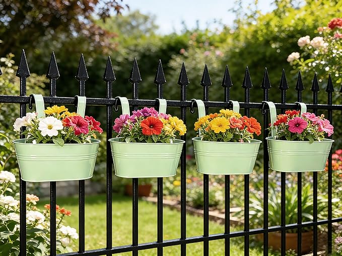 Balcony Hanging Planters Flower Pots, Fence Pot Hanging Plant Holders - Image 2