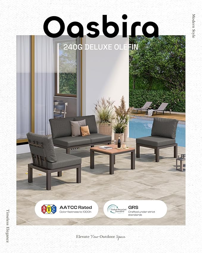 Aluminum Outdoor Patio Sofa Set, 2 Seats Modular Sectional Reclining Loveseat - Image 7