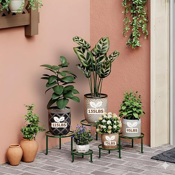 5 Pack Potted Plant Holder for Garden Home 5-Pack Metal Plant Stand Indoor - Image 3