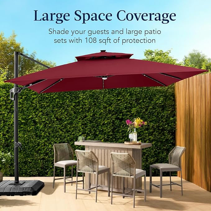 Best Choice Products 9x12ft LED Cantilever Patio Umbrella w/Base Included & - Image 4