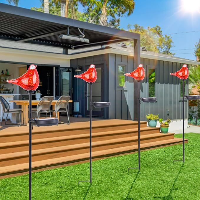 Bshine Solar Garden Decoration Outdoor Cardinal Lights, Hand Blown Glass - Image 6