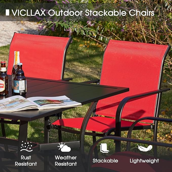 VICLLAX Patio Table and Chair Set of 4, All Weather Metal Round Outdoor Dining - Image 4