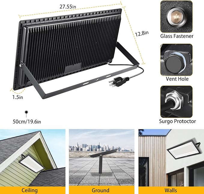 2 Pack 800W LED Flood Light Outdoor, 3750W Equivalent Super Bright FloodLight - Image 6